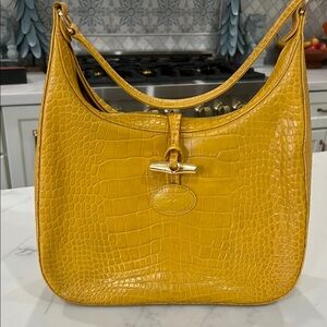 Yellow Croc-Embossed Leather Shoulder Bag